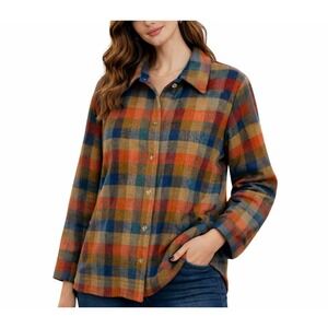 KORET City Blues Check Plaid Shacket Shirt Jacket Women L Rust Orange Cowgirl